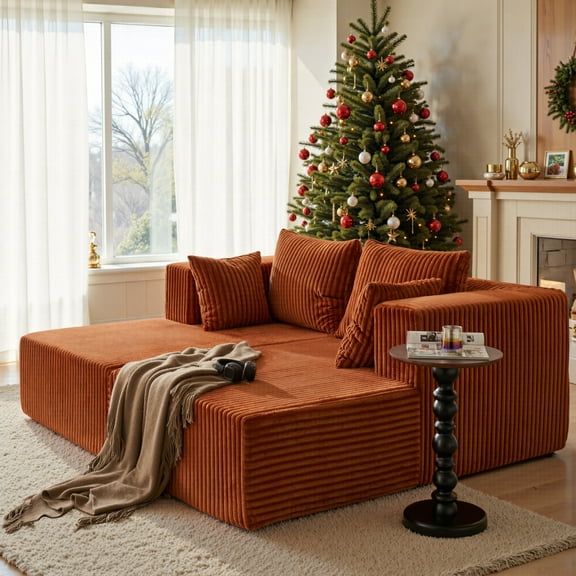 YINIX 82" Comfortable Sectional Sofa for Living Room , Double Chaise Lounge with Wide Armrest, Orange