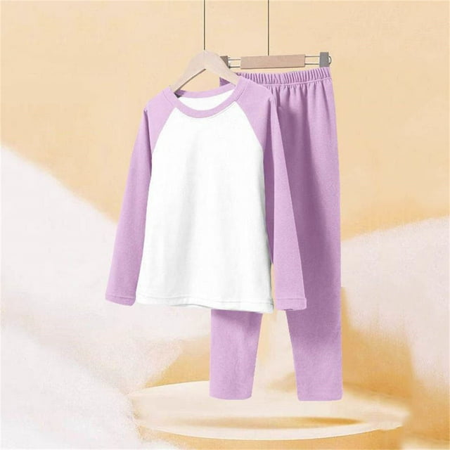 YUNAFFT Ensemble de Pyjama pour Enfants à Blocs de Couleur avec Chandail à Col Rond à Manches Longues et Pantalon à Taille Élastique Tenue d'Intérieur Confortable