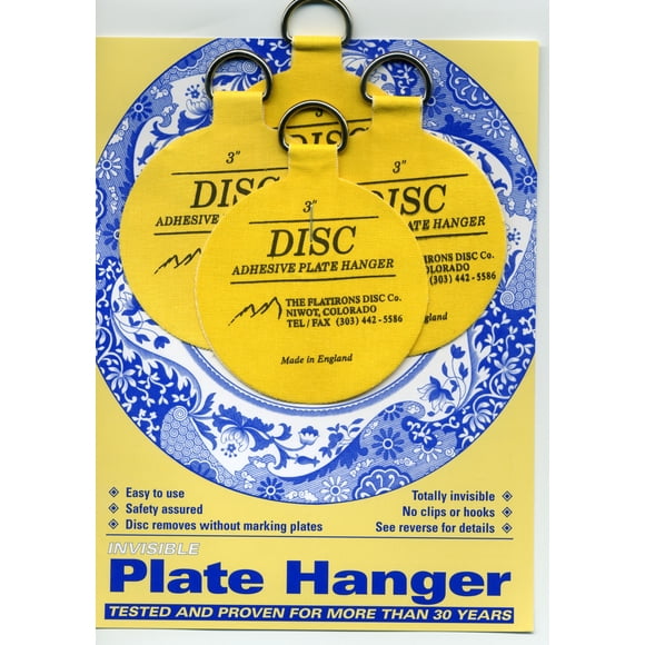 Juego de colgador de platos con adhesivo en forma de disco, tamaño mediano, invisible, inglés
