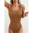 thumbnail image 4 of Women's One Piece Swimsuit Solid Ribbed Padded O Ring Wide Straps Scoop Neck Summer Tummy Control Bathing Suit, 4 of 5
