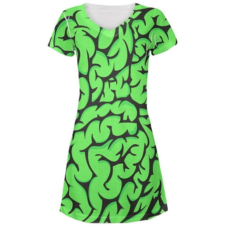 Halloween Green Zombie Brains Costume All Over Juniors Beach Cover-Up Dress
