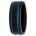 thumbnail image 2 of Mens Stainless Steel Black & Blue IP Grooved wedding Band - Mens ring, 2 of 5