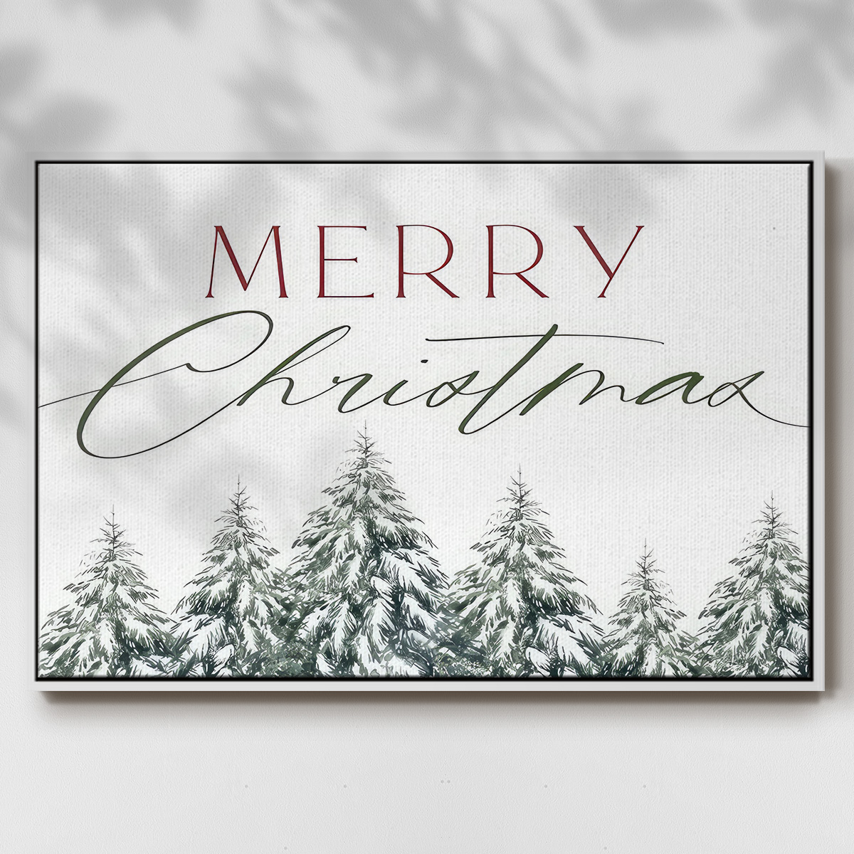 Merry Christmas Trees - Framed Gallery Wrapped Holiday Canvas - 27 x 41 - White Frame