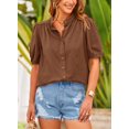 thumbnail image 4 of Camisa PRETTYGARDEN Marrón con Botones, Cuello en V, Algodón, Talla XXL, 4 of 8