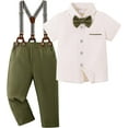 thumbnail image 2 of ZOEREA Boys Clothes Formal Suit Gentleman Wedding Outfit Short Sleeve Shirt with Bow Tie and Suspender Pants 2-10 Years, 2 of 7