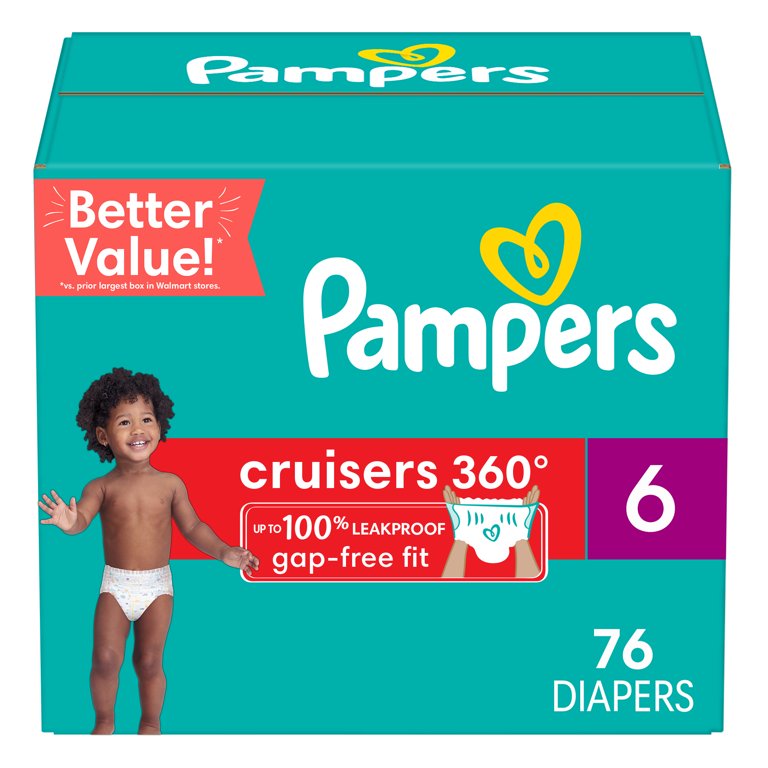 Pampers Cruisers 360 Leakproof Diapers, Size 6, 76 Count with Easy