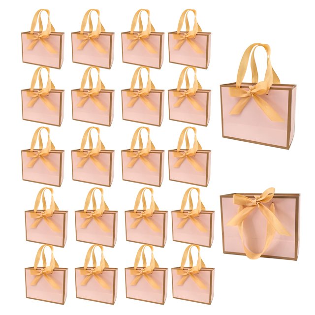 Bolsas de regalo TKSBAG, paquete de 100 unidades, con asas de lazo de oro rosa, 16 x 8 x 13 cm
