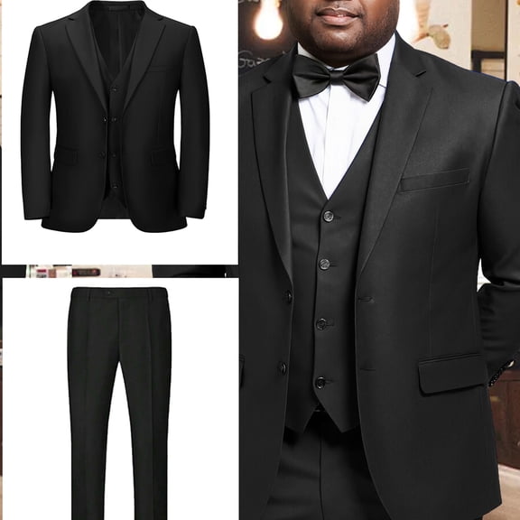 Beauty-Emily Plus Size Men’s 3 Piece Suit Set, Blazer Vest & Dress Pants, Two Button Lapel Business Formal Wedding Suit for Office, Interview & Daily Wear