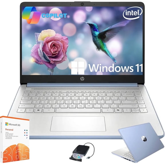 HP Student Business Laptop, Intel Processor N150 CPU, 14 Inch LED Portable Laptop, 16GB RAM, 128GB UFS 256GB Extend Micro SD, Wi-Fi 6, Copilot AI, Windows 11 Pro, Sky Blue