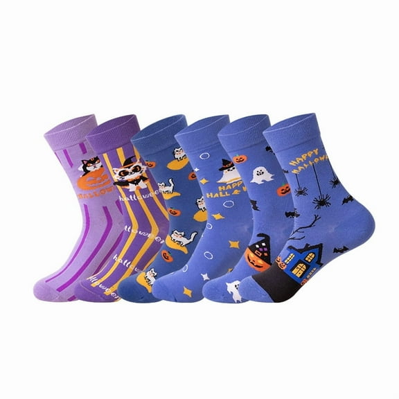 6 Pairs  Halloween Crew Socks Cat Witch Hat Spooky Pumpkin Ghost Owl Novelty Cute Sock Halloween Gifts for Men Women