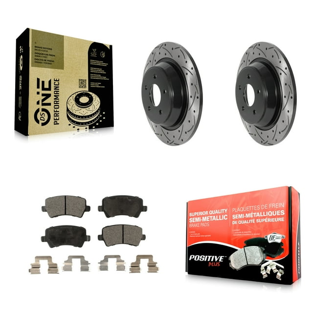 Transit Auto Rear Coated Drilled Slotted Disc Brake Rotors and Semi-Metallic Pads Kit for Car 2012-2015 Land Rover Range Evoque KDF-100909
