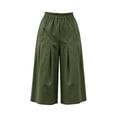 thumbnail image 5 of VBVC Women's Cotton Pleated Wide Leg Capri Pants , Casual Summer Crop Trousers For Women , Ladies' Relaxed Fit Lounge Culottes with Pockets, Army Green , S-2XL, 5 of 8