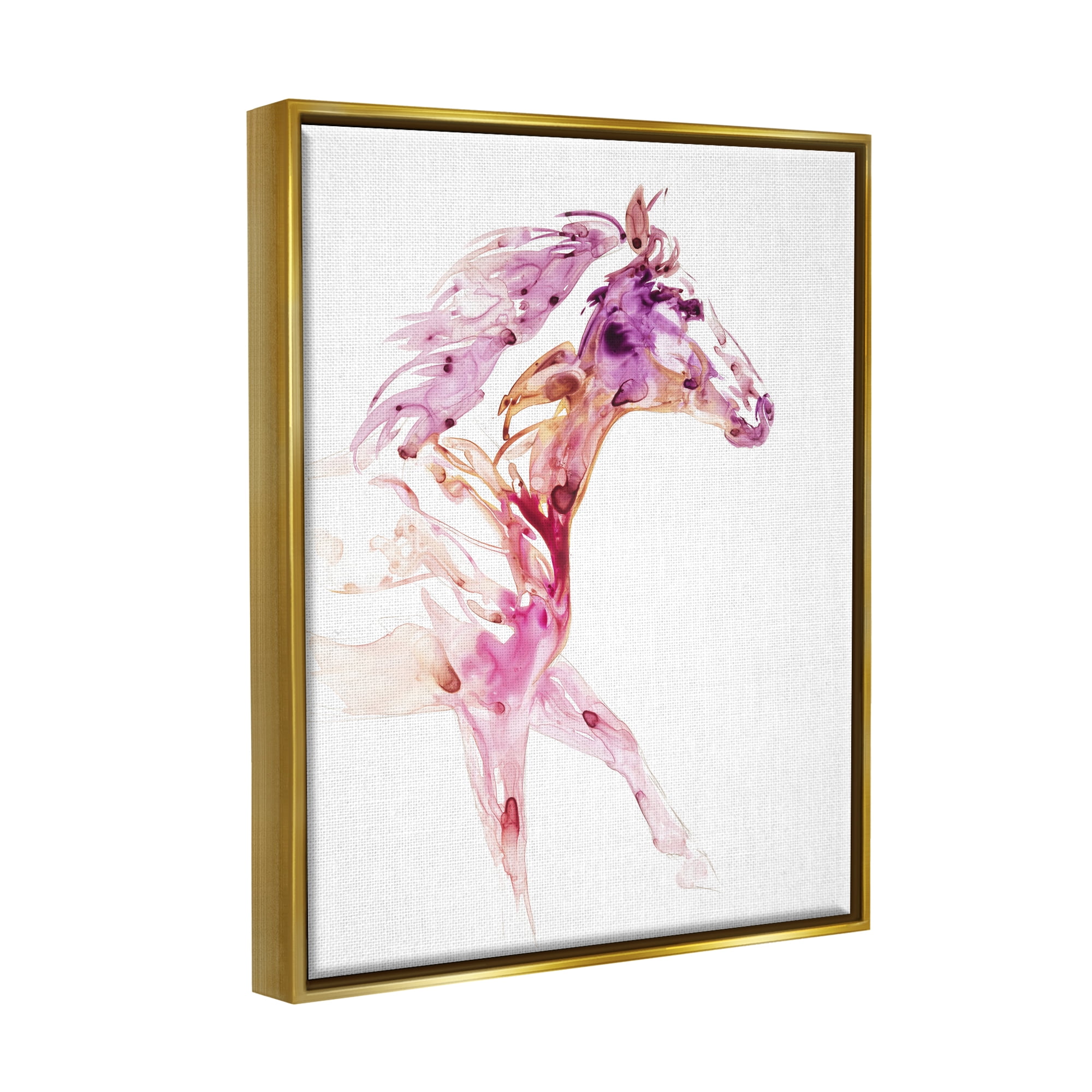 Stupell Abstract Pink Horse Galloping Animals & Insects Painting Gold Floater Framed Art Print Wall Art