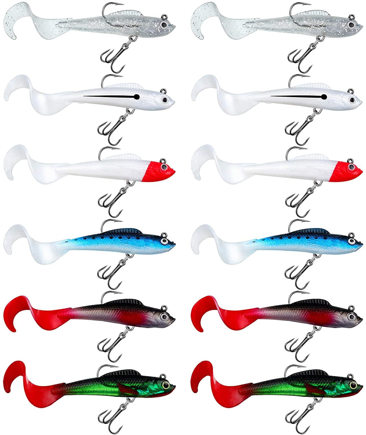 Grub Worm Mixed Soft Plastic Lure Fishing Tackle Bait Jig Head Top A+ 