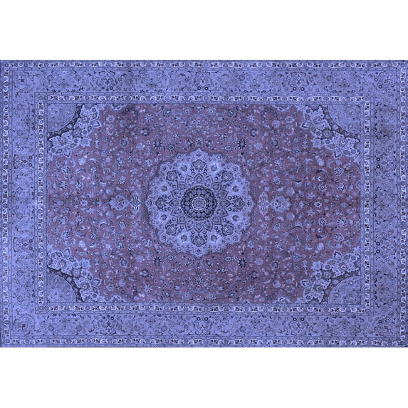 Ahgly Company Indoor Rectangle Medallion Blue Traditional Area Rugs, 8' x 10'