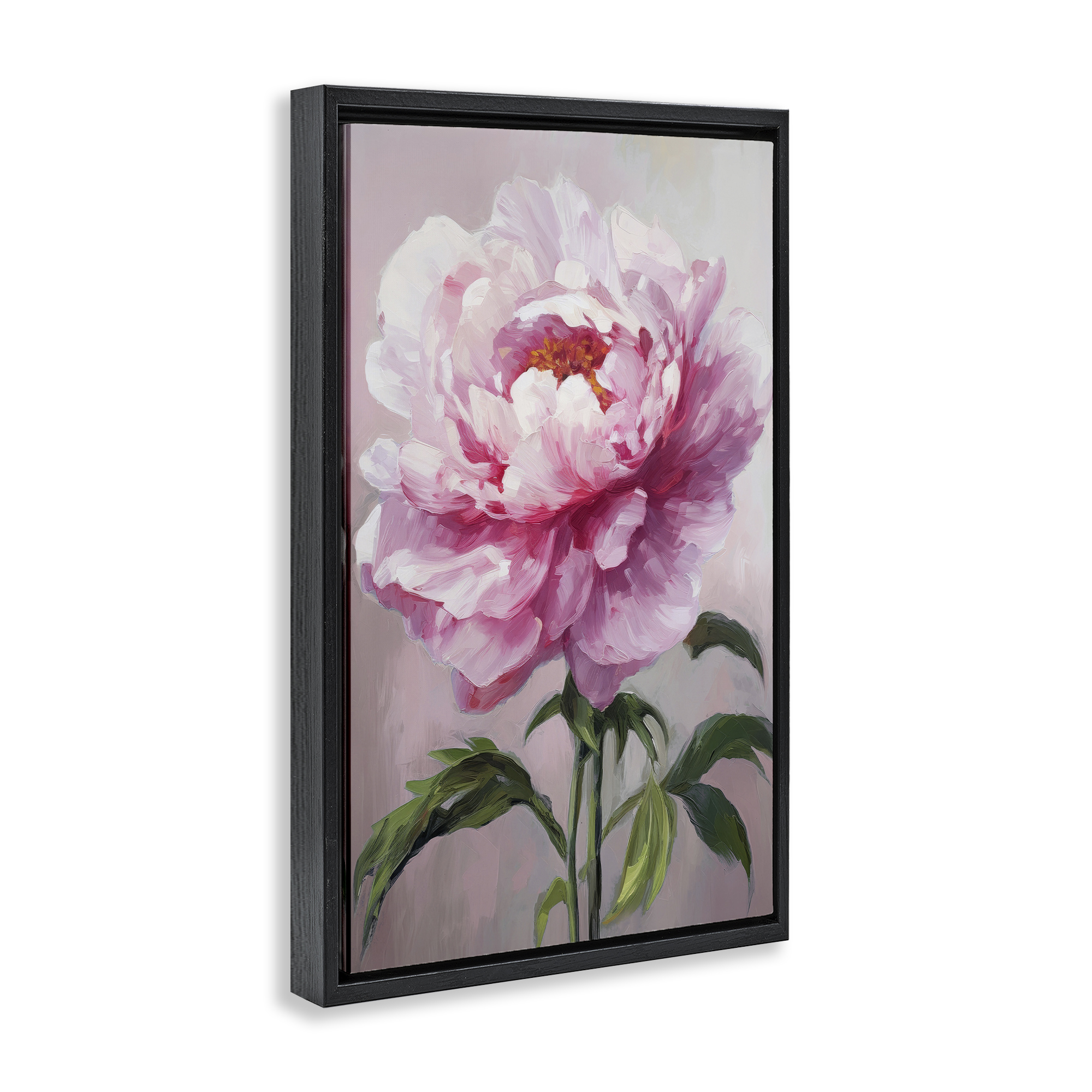 Stupell Industries Pink Blooming Floral Botanical & Floral Painting Black Floater Framed Art Print Wall Art, 17 x 25