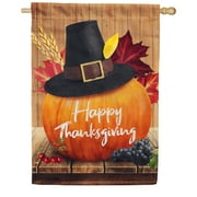 America Forever Fall Happy Thanksgiving House Flag 28 x 40 inch Autumn Bounty Harvest Pumpkin Pilgrim Hat Farmhouse Double Sided Outdoor Yard Decoration