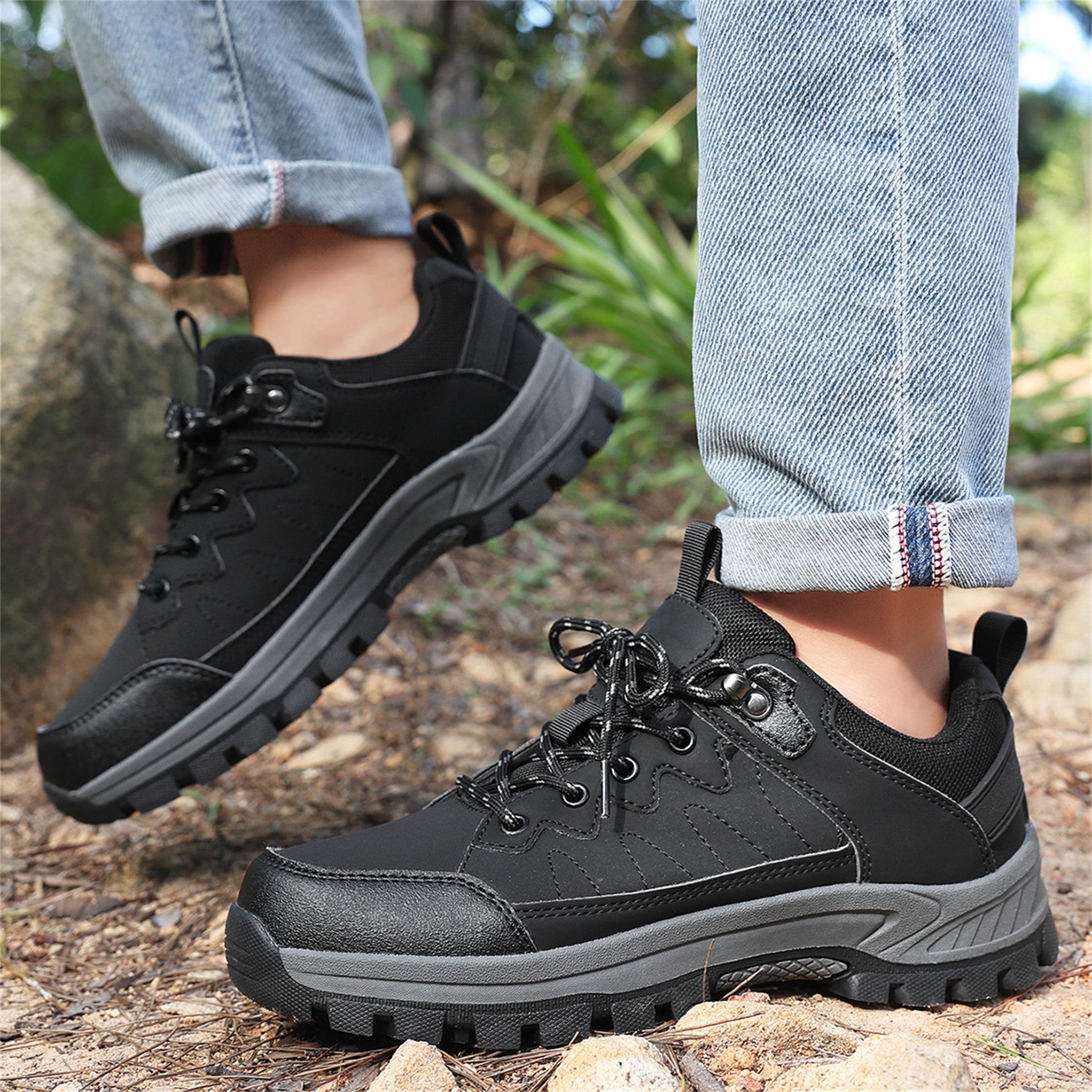 LASUDRAA Mens Waterproof Low-Top Hiking Shoes Comfortable Lightweight Anti-Slip Outdoor Walking Sneakers