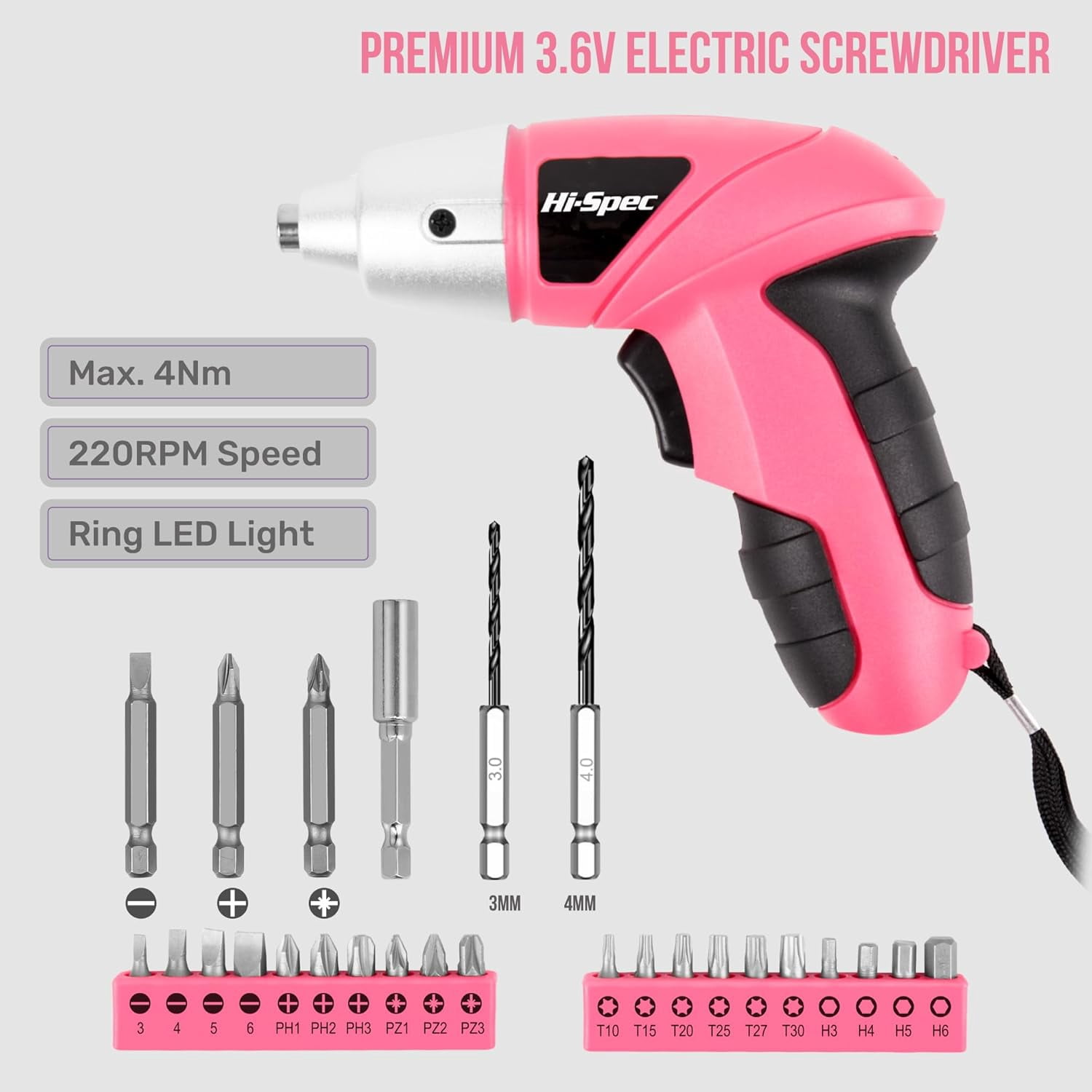 Small Electric Screwdriver, Mini Drill Set, Rechargeable 3.6V Cordless Screwdriver with 26 Driver Bits, Power Tool for Small Projects & Home Use, Pink