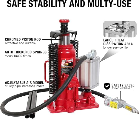 BIG RED 12 Ton Pneumatic Air Hydraulic Bottle Jack for Heavy Vehicles