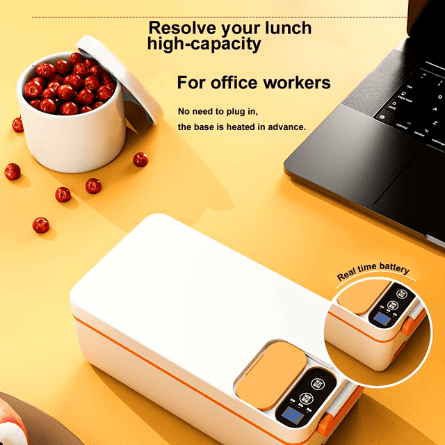 Portable rechargeable lunch box, stainless steel detachable contents, 1 Litre capacity-fast heating, no water injection & leak-proof, suitable for outdoor camping and office, 4000mah battery
