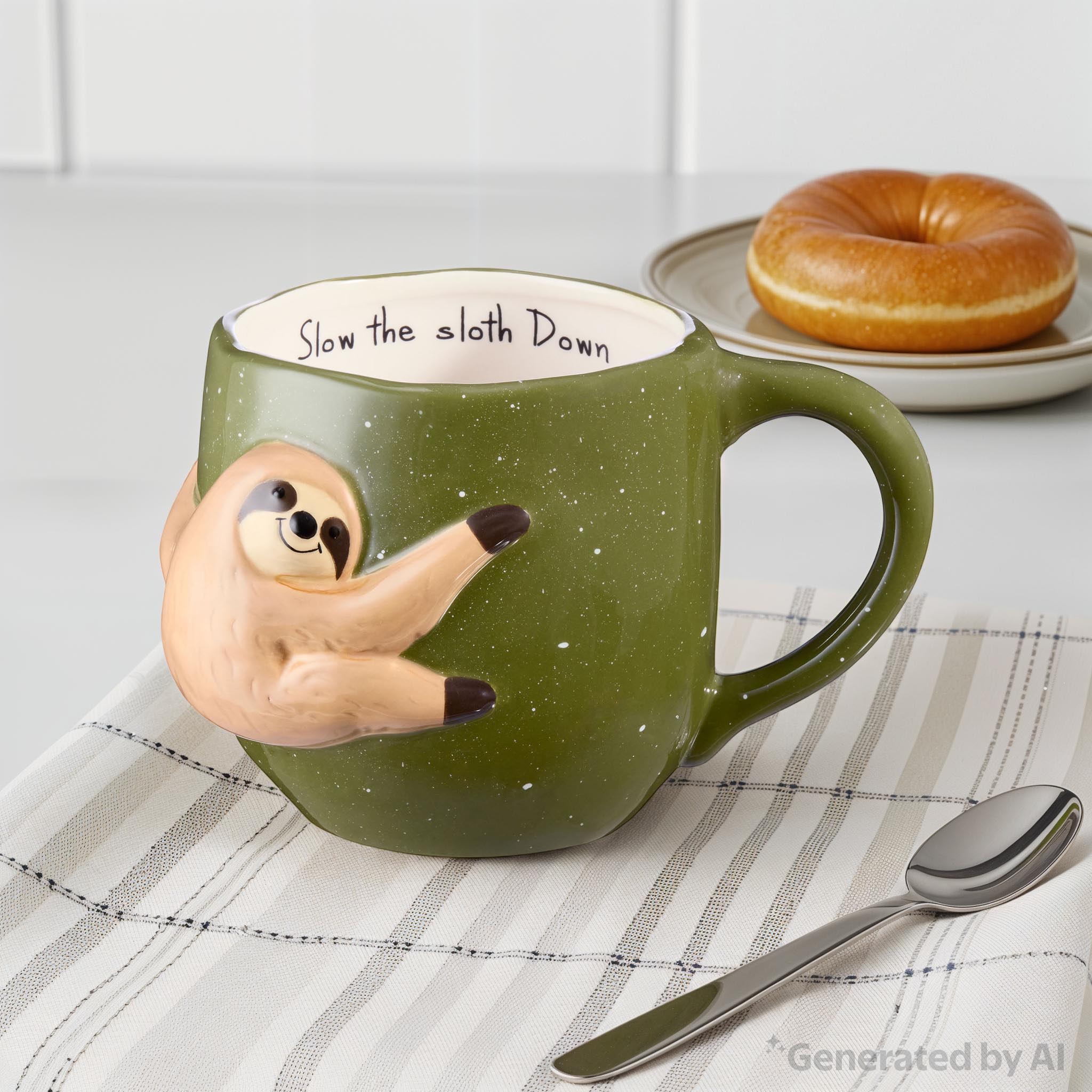 Mainstays 18.94 oz Green Slow Sloth Earthenware Mug