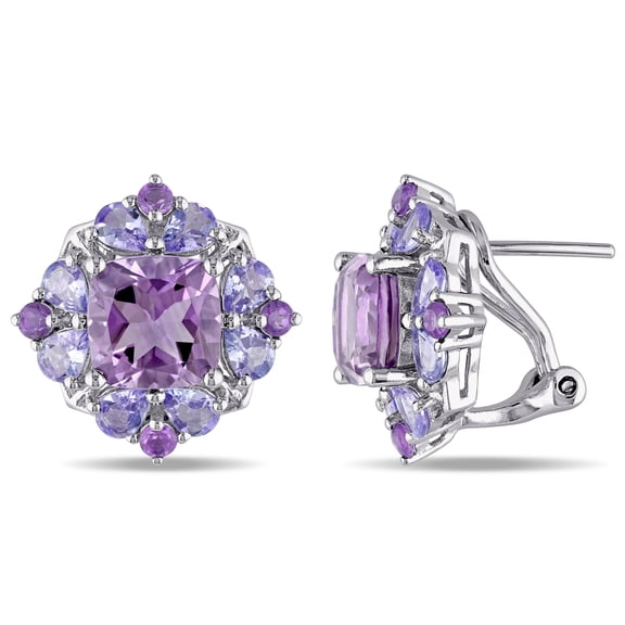 Everly Women's 5 7/8ct TGW Amethyst and Tanzanite Sterling Silver Floral Earrings