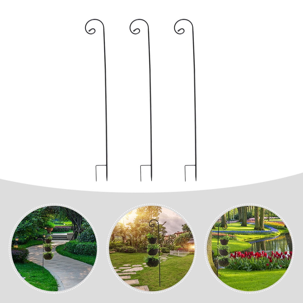 LULULION 3Pcs Iron Hook Bird Feeder Stand Outside Sturdy Black Weather Resistant Garden