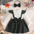 thumbnail image 2 of YDFCWXW Toddler Girl Plaid Long Sleeve Patchwork Rib Ruffled Shirts Baby Romper Clothes (Dark Green, 9-12 Months), 2 of 5