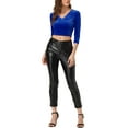 thumbnail image 2 of INSPIRAR CHIC Blusa de terciopelo recortada de manga 3/4 con escote en V para mujeres L Azul Real, 2 of 6