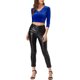 thumbnail image 2 of INSPIRAR CHIC Blusa de terciopelo recortada de manga 3/4 con escote en V para mujeres M Azul Real, 2 of 6
