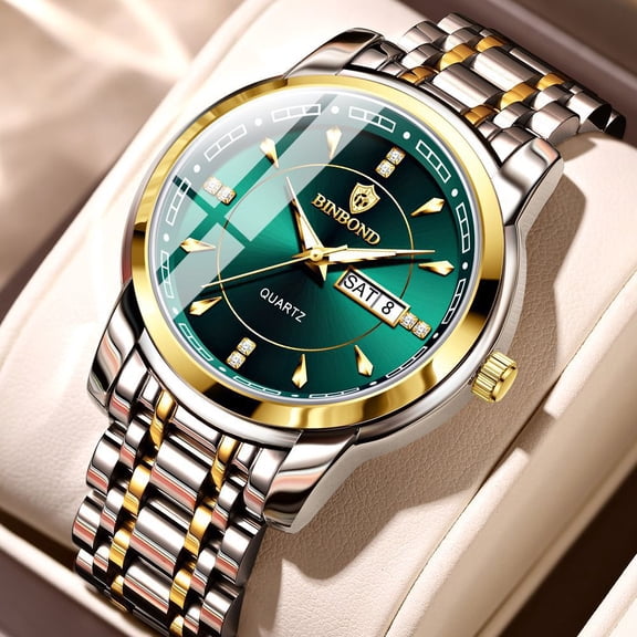 Men's watch, waterproof business quartz watch, men's watch with luminous display and calendar, men's sports high-end stainless steel wristwatch