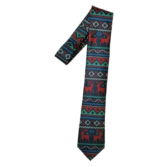 Men's Navy Neck Tie Christmas Faux Cross stitch Deer Holiday Necktie