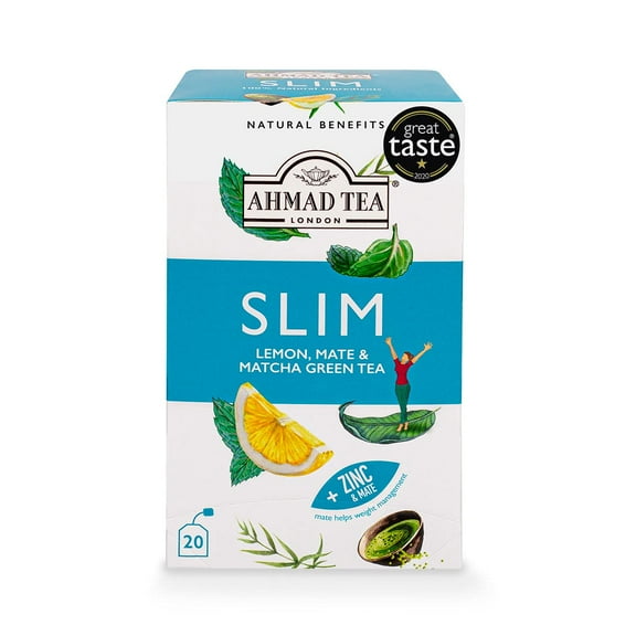 10 x - Ahmad Tea Green Tea, Lemon, Mate, & Matcha 'Slim' Natural Benefits Teabags, 20 ct (Pack of 1) - Caffeinated & Sugar-Free