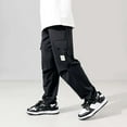 thumbnail image 5 of CAICJ98 Boys Cargo Pants Elastic Waist Casual Jogging Trousers Bottom with Pockets Solid Color Lightweight Athletic Joggers Workout Workout Comfy Pants Boys (Black,9-10 Years), 5 of 5