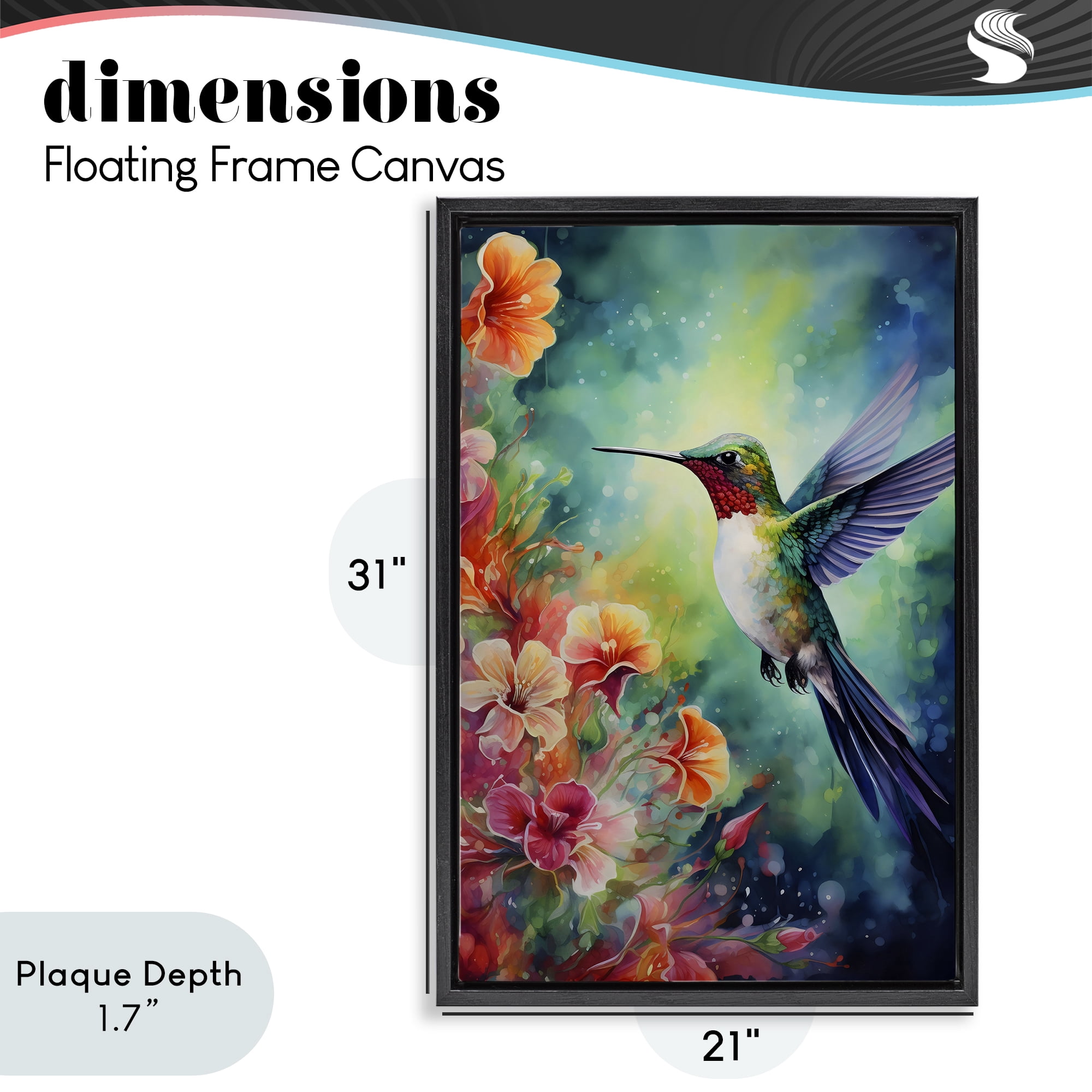 Stupell Industries Fluttering Hummingbird & Radiant Blossoms Black Framed Floater Canvas Wall Art, design by Creative Studio