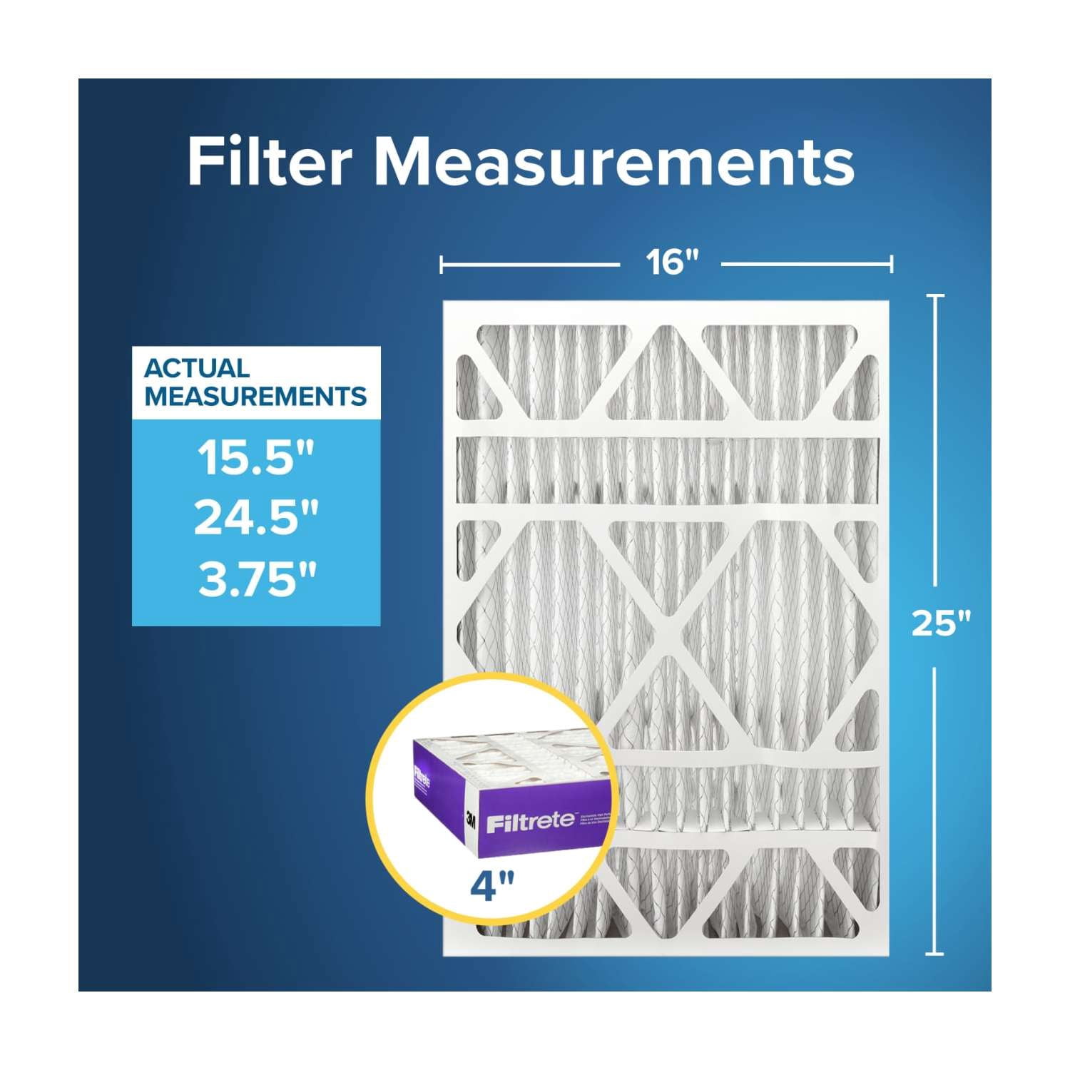 Filtrete 16x25x4 HVAC Furnace Air Filter, MPR 1550 MERV 12, Ultra Allergen Reduction, 1 Filter