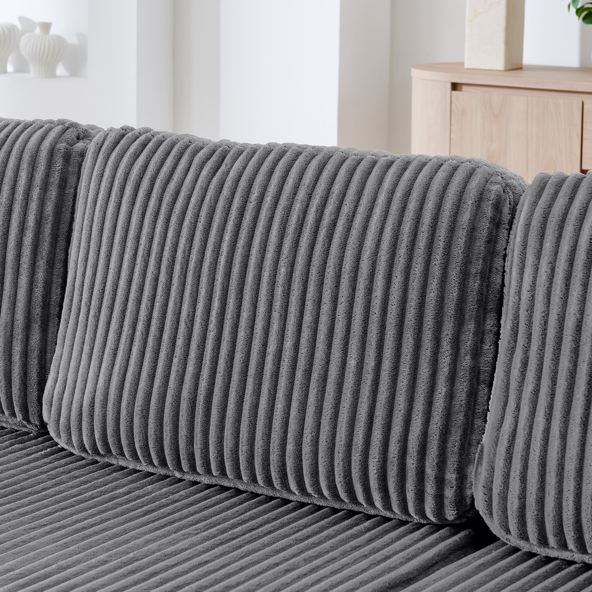 132" U-Shape Modular Sectional Sofa,Modern Compressed Sectional Sofa,Corduroy Sleeper Sofa Couch for Living Room,Bedroom,Grey