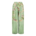 thumbnail image 5 of Hawaiian Print Palazzo Pants for Women Elastic High Waist Wide Leg Flowy Beach Trousers with Pockets Light Green S, 5 of 7