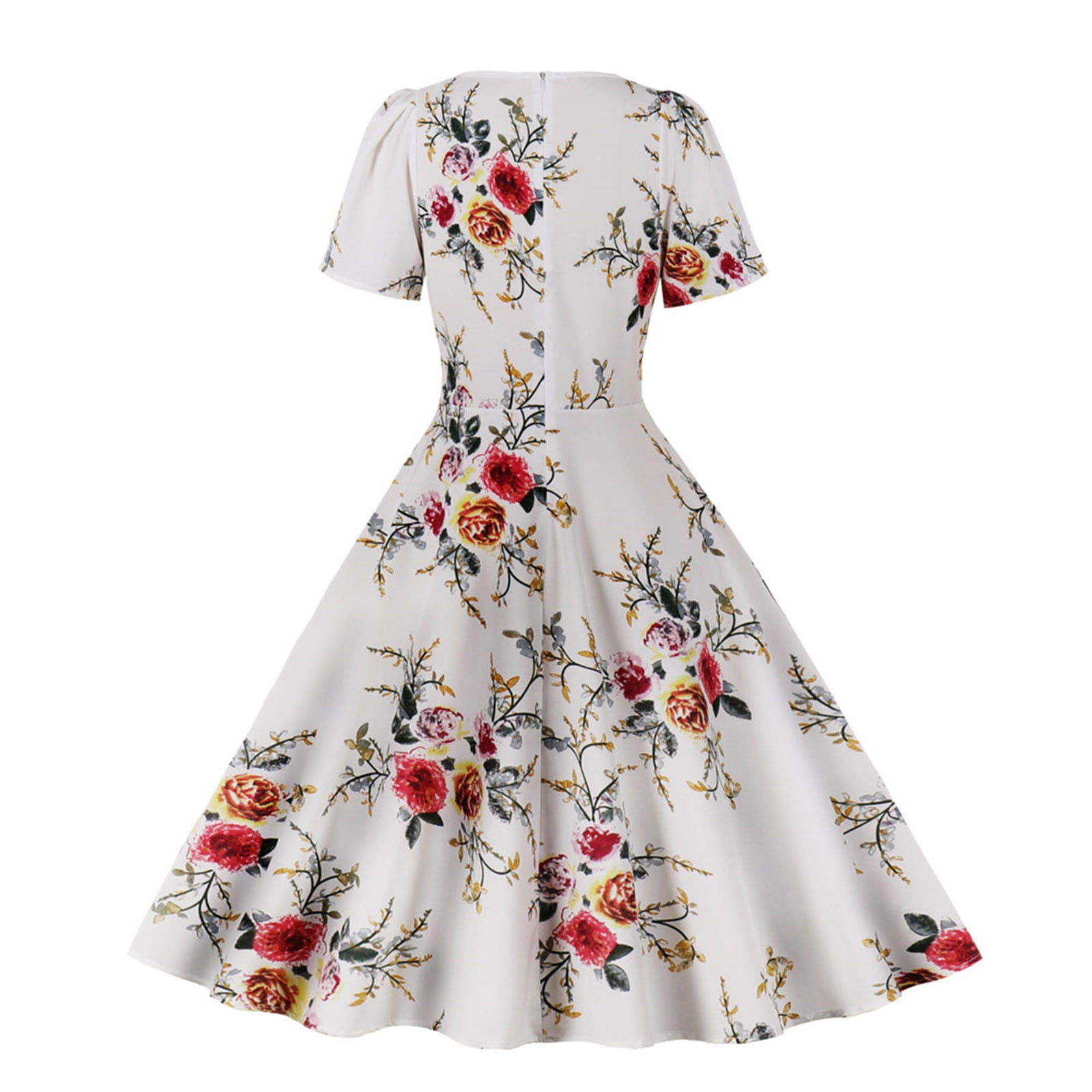 Women's Casual Floral Print Short Sleeve Flowy Swing Dress Retro Round Neck  Dresses Elegant (Color : Blue, Size : XXXX-Large) price in UAE,  UAE