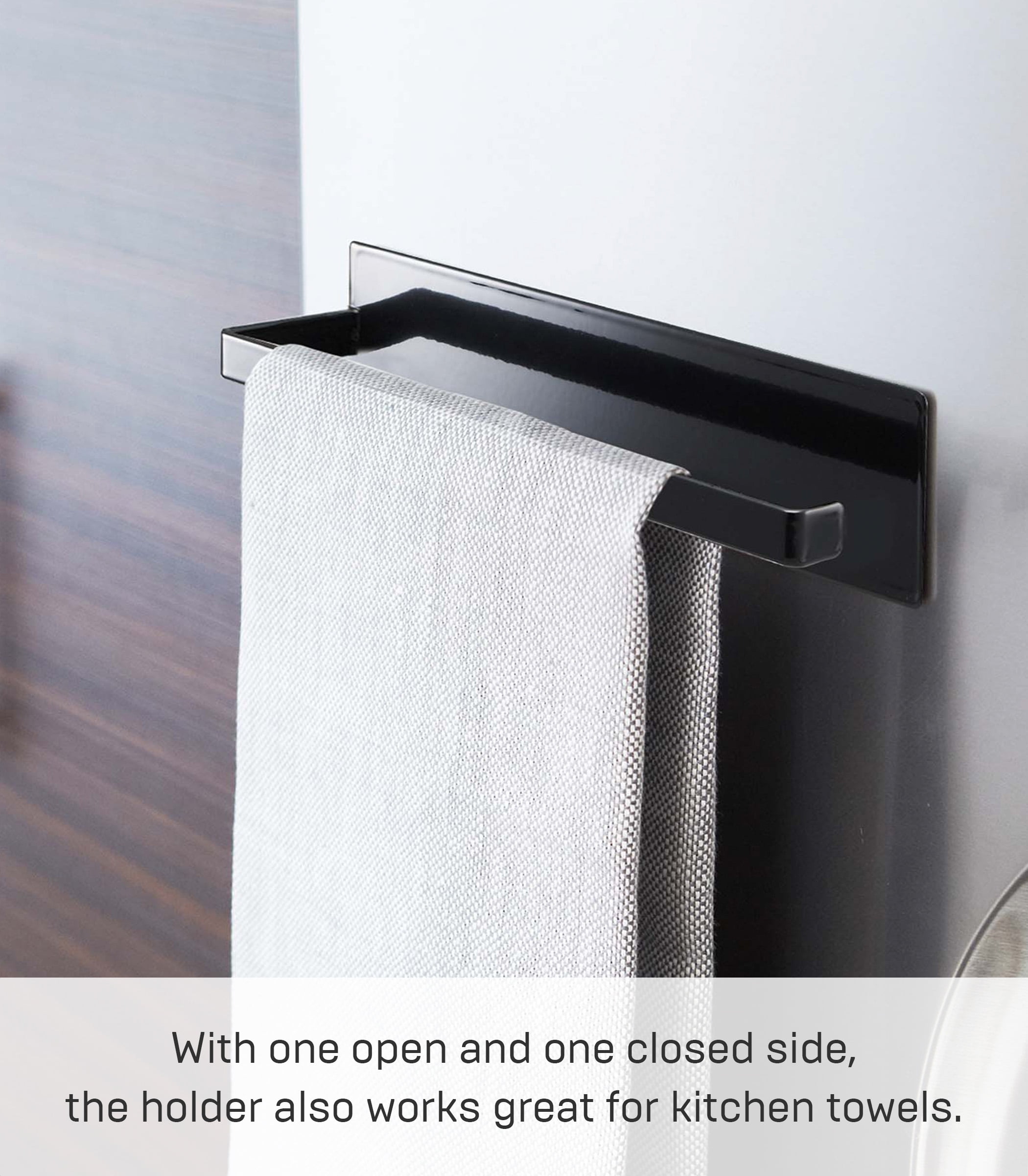 Yamazaki Home  Magnetic Paper Towel Holder, Steel, Holds 2.2 lbs - L 2.95 x W 3.15 x H  11.42 inches Black