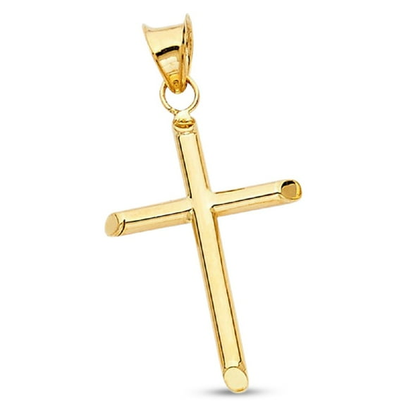 Cross Tube Pendant Solid 14k Yellow Gold Classic Charm Religious Style Polished Genuine 22 x 17 mm
