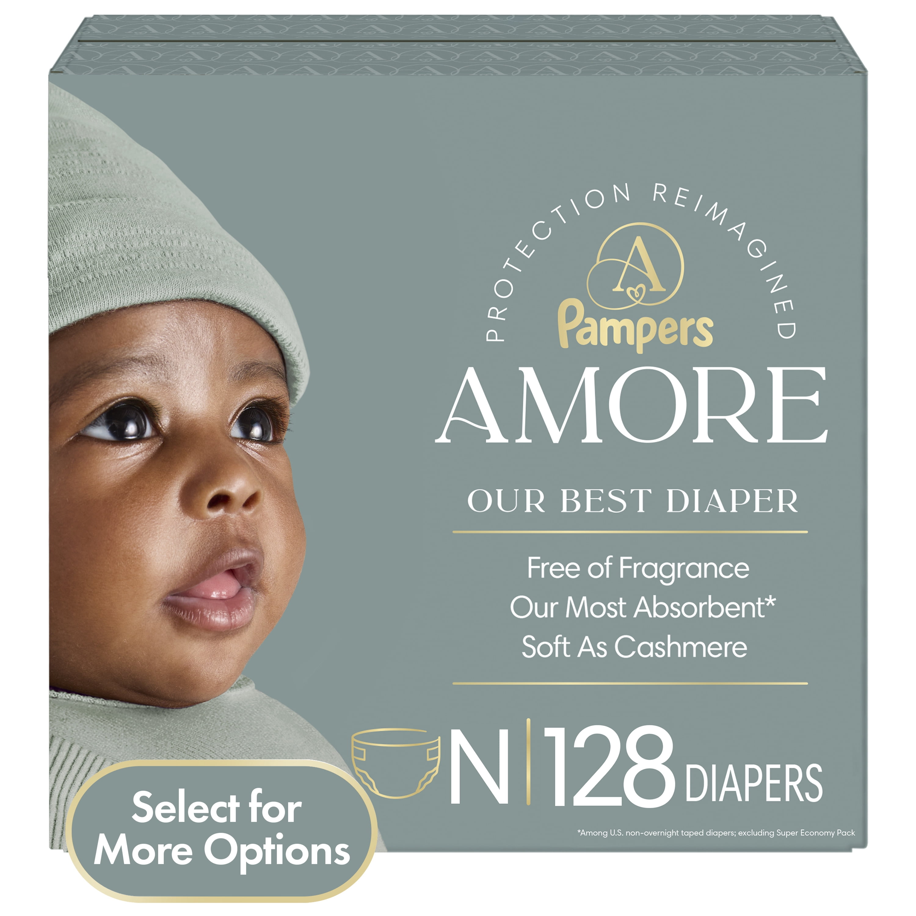 Pampers Amore Baby Diapers Size Newborn, 128 Count (Select for More Options)