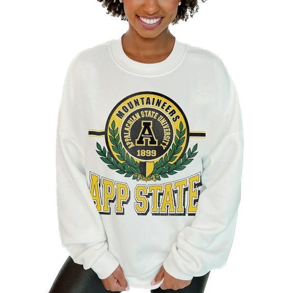 Women's Gameday Couture  White Appalachian State Mountaineers Hot Shot Fleece Pullover Sweatshirt
