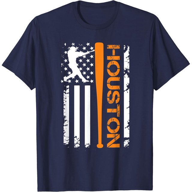 T-Shirt Vintage Houston Baseball Drapeau Américain - comme sur l'Image - TG