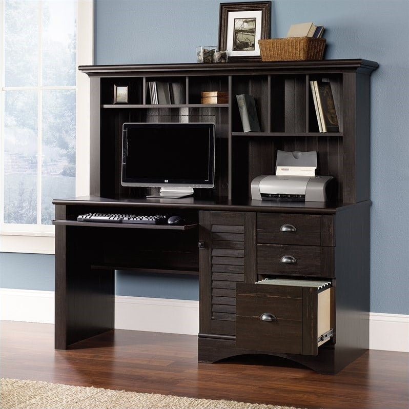 Sauder Harbor View Computer Desk with Hutch in Antiqued Paint Walmart