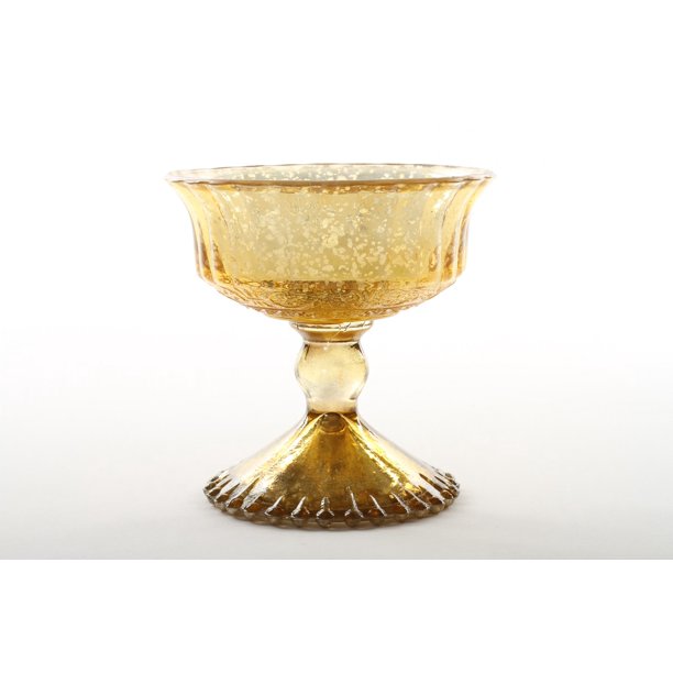 Koyal Wholesale 4.5Inch Antique Gold Glass Compote Bowl Pedestal