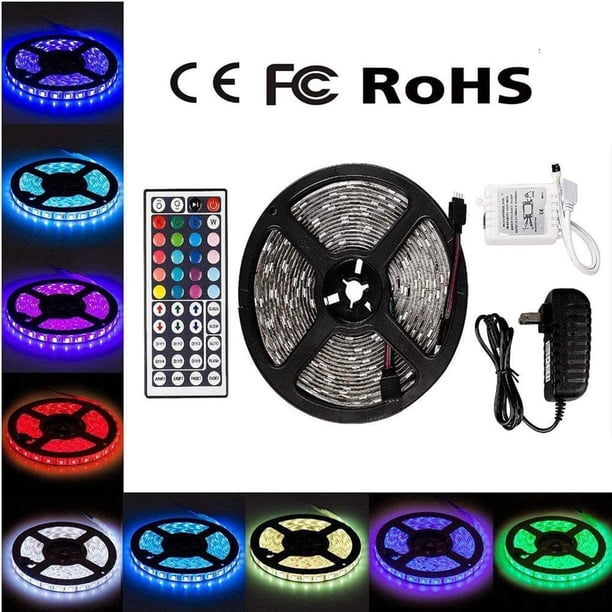Inteprter Cinta LED 5M 5050 RGB SMD Tira de luces LED multicolor Control remoto infrarrojo no impermeable 44 teclas Fuente de alimentación 12V Decoración Iluminación navideña Inteprter HA017910-00