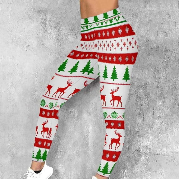 HOMBOM No Seam Leggings for Womens High Waisted Christmas Winter Gym Yoga White Athletic Warm Ladies Pants