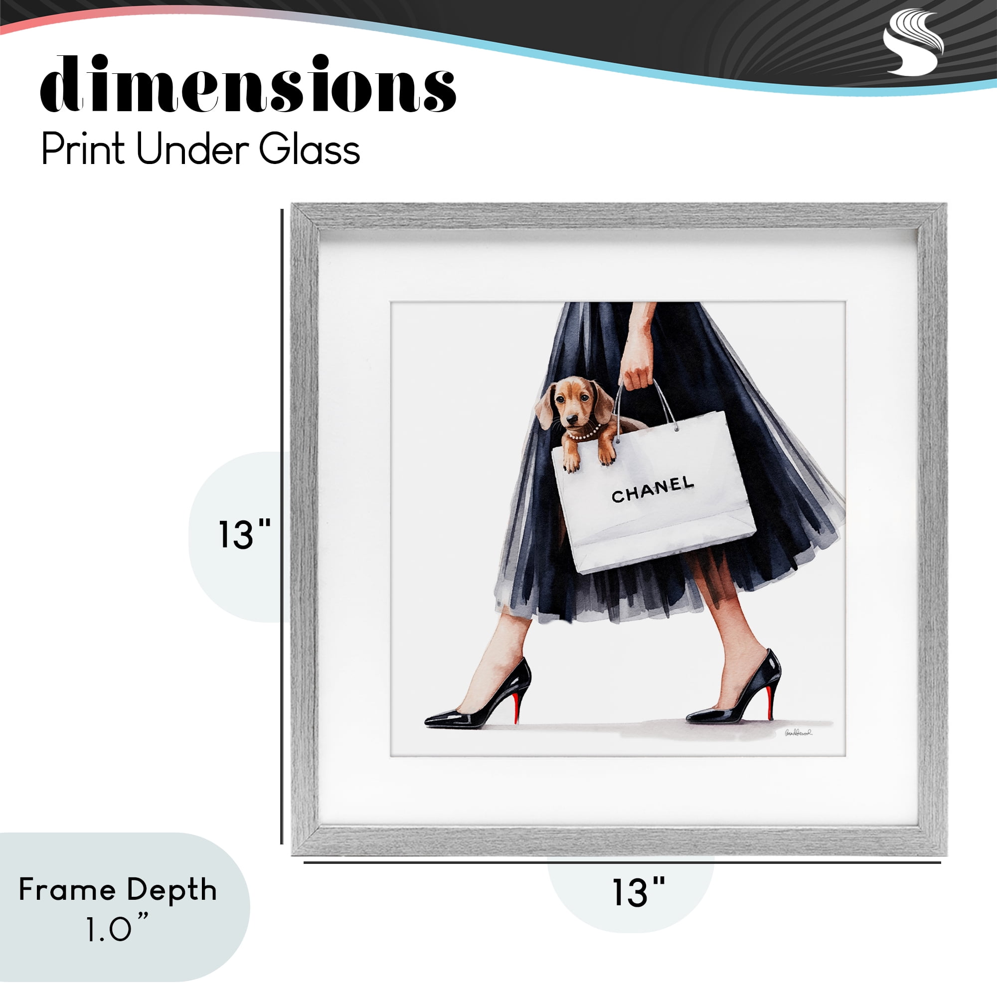 Stupell Industries Elegant Dog & Shopping Bag Gray Framed Print Under Glass, design by Amanda Greenwood